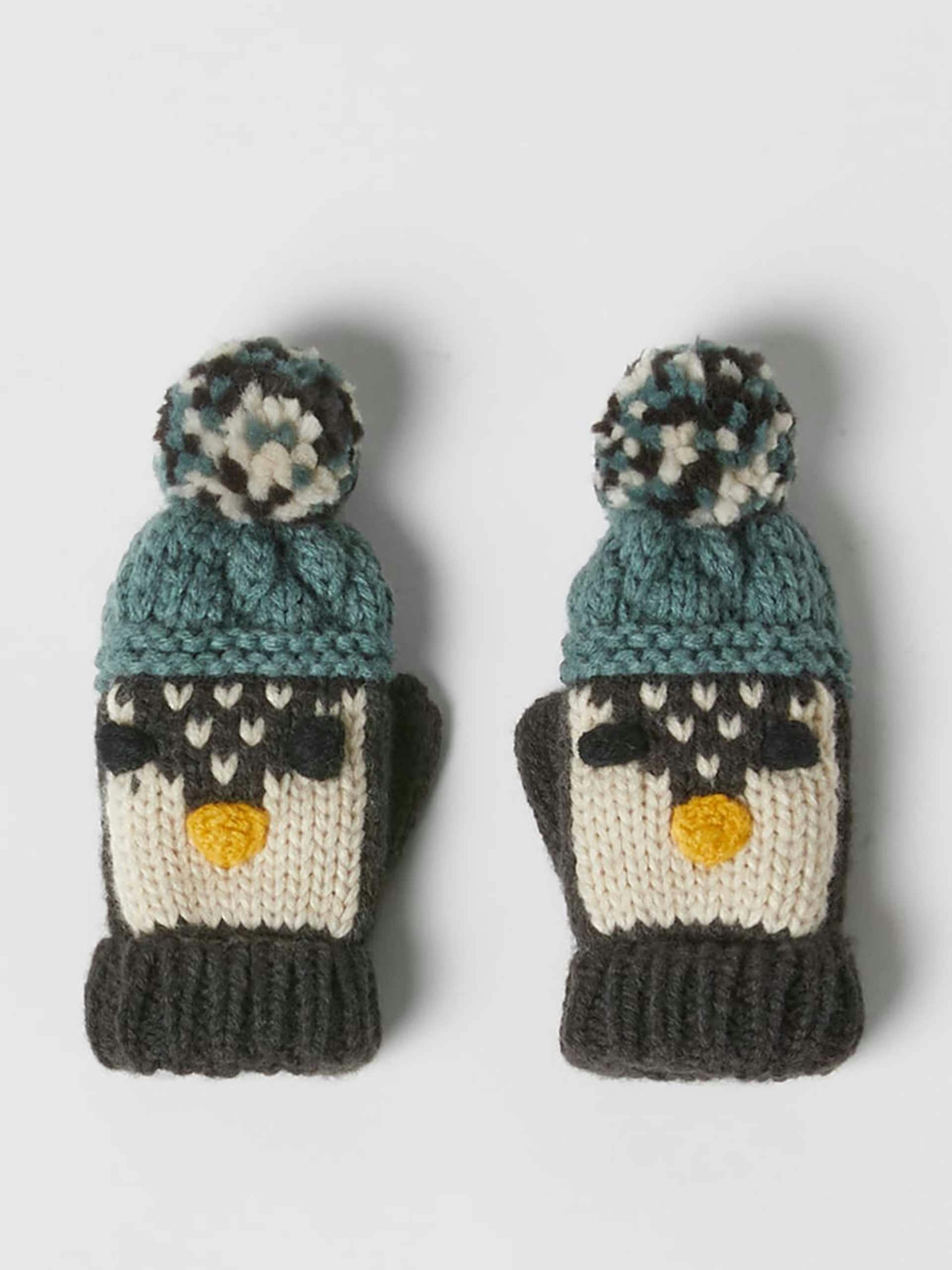 Baby penguin knit mittens
