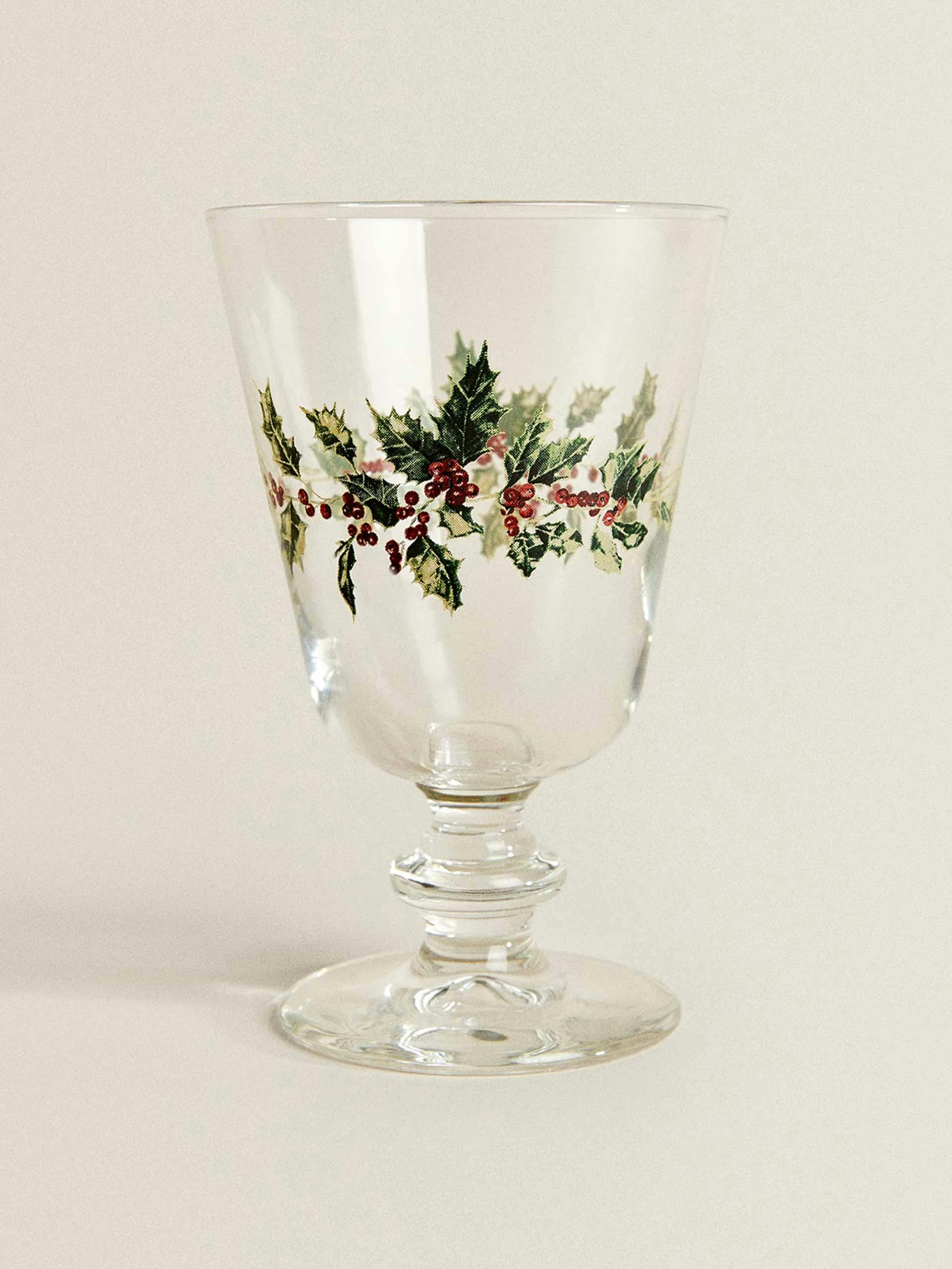 Holly wine glass