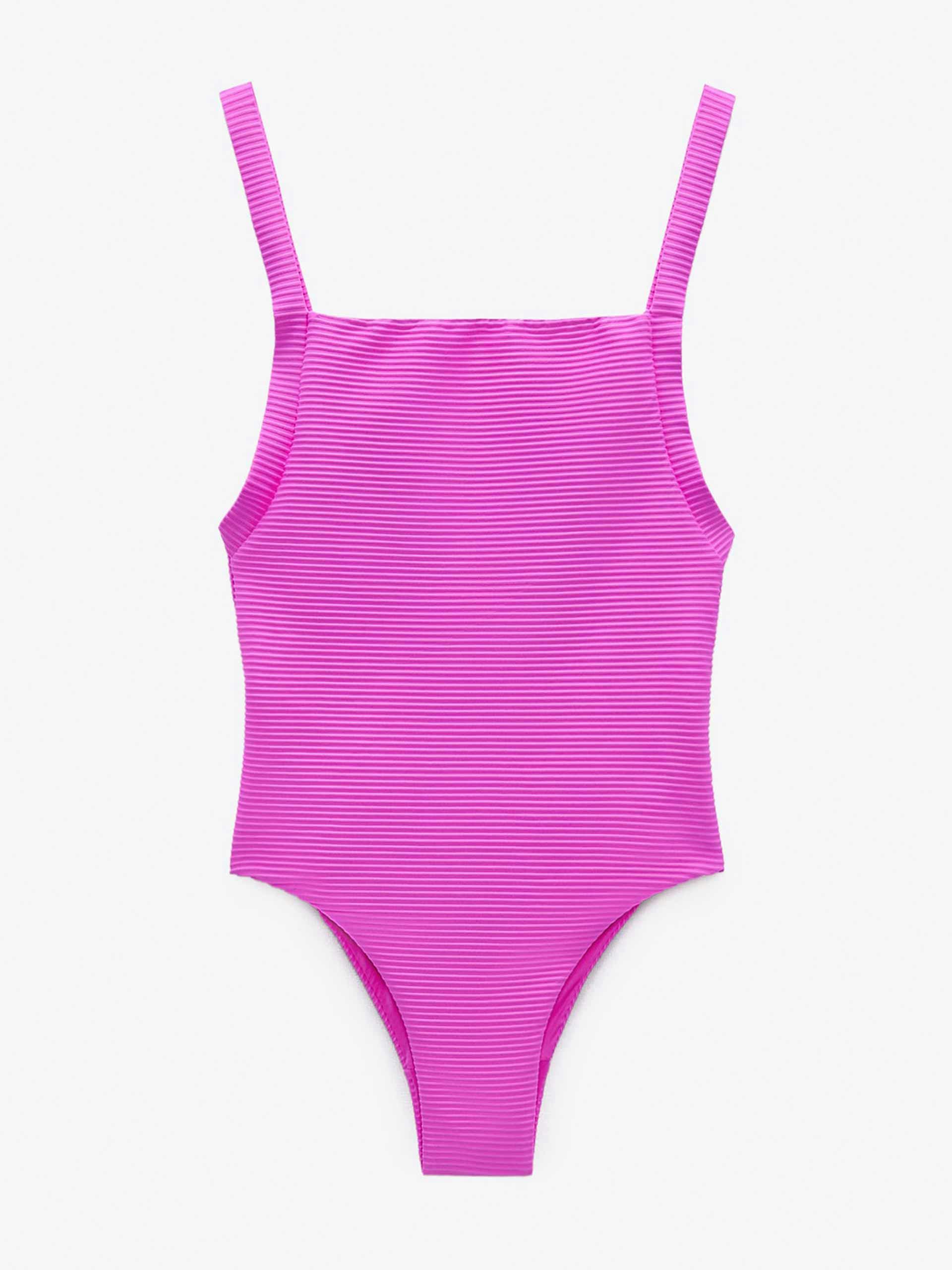 Pink straight neck swimsuit