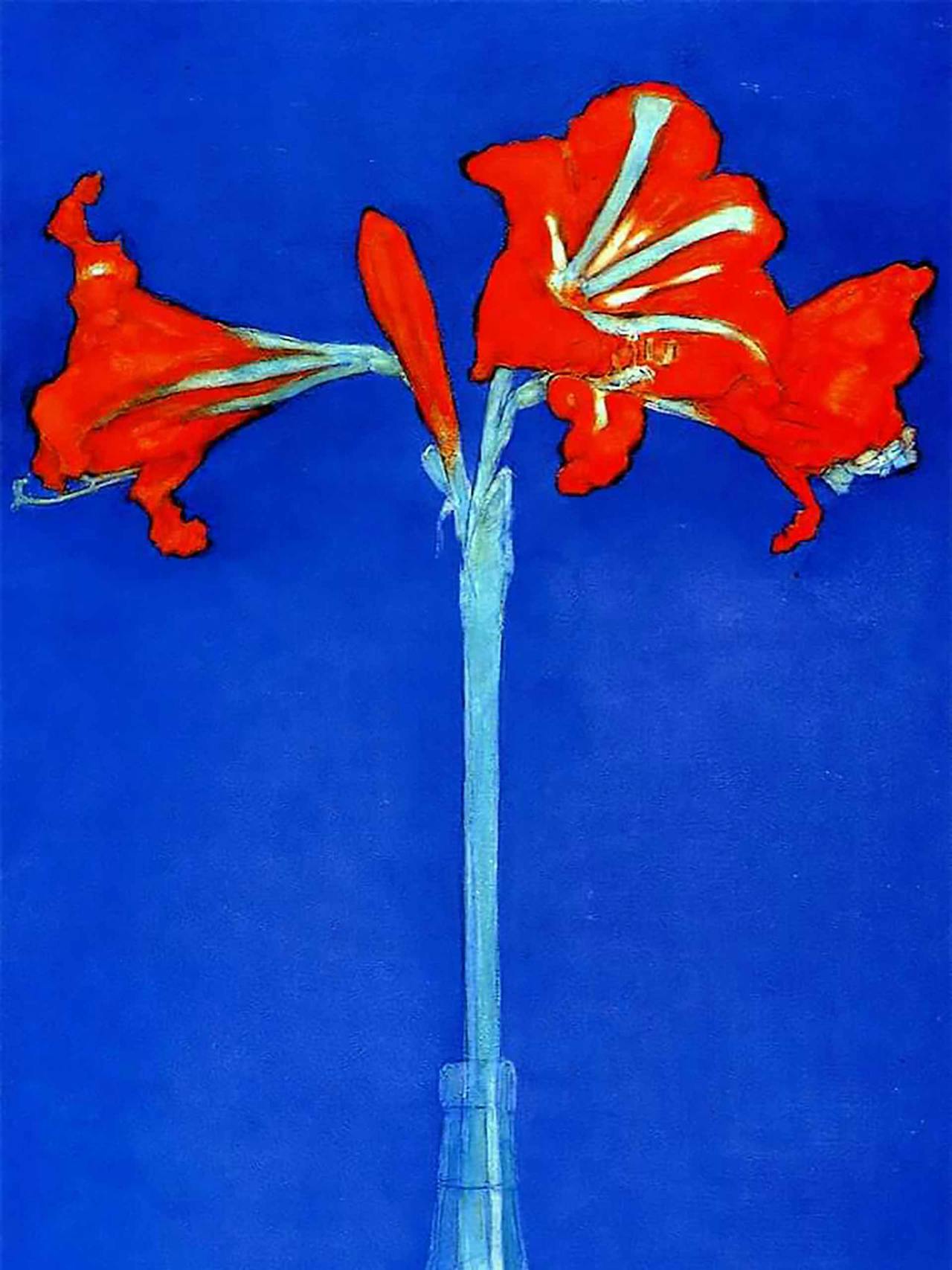 Image: Piet Mondrian, Red Amaryllis with blue background, 1909–1910. Private Collection
