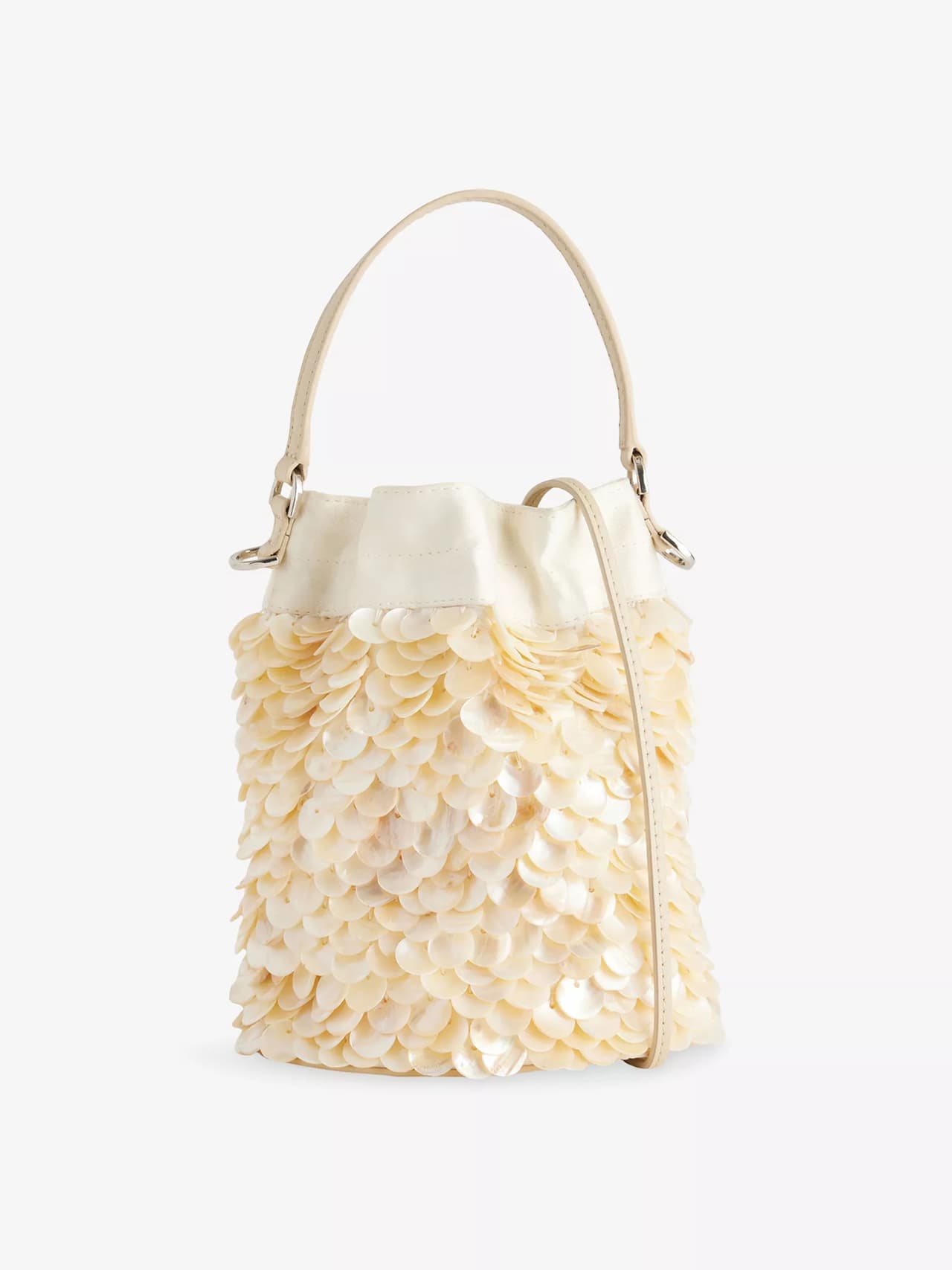 hp-sf staud lila mini pearl oyster shell bucket bag